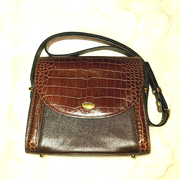 Bally Handbags - Bally Brown Crocodile Crossbody Bag with Gold Hardware